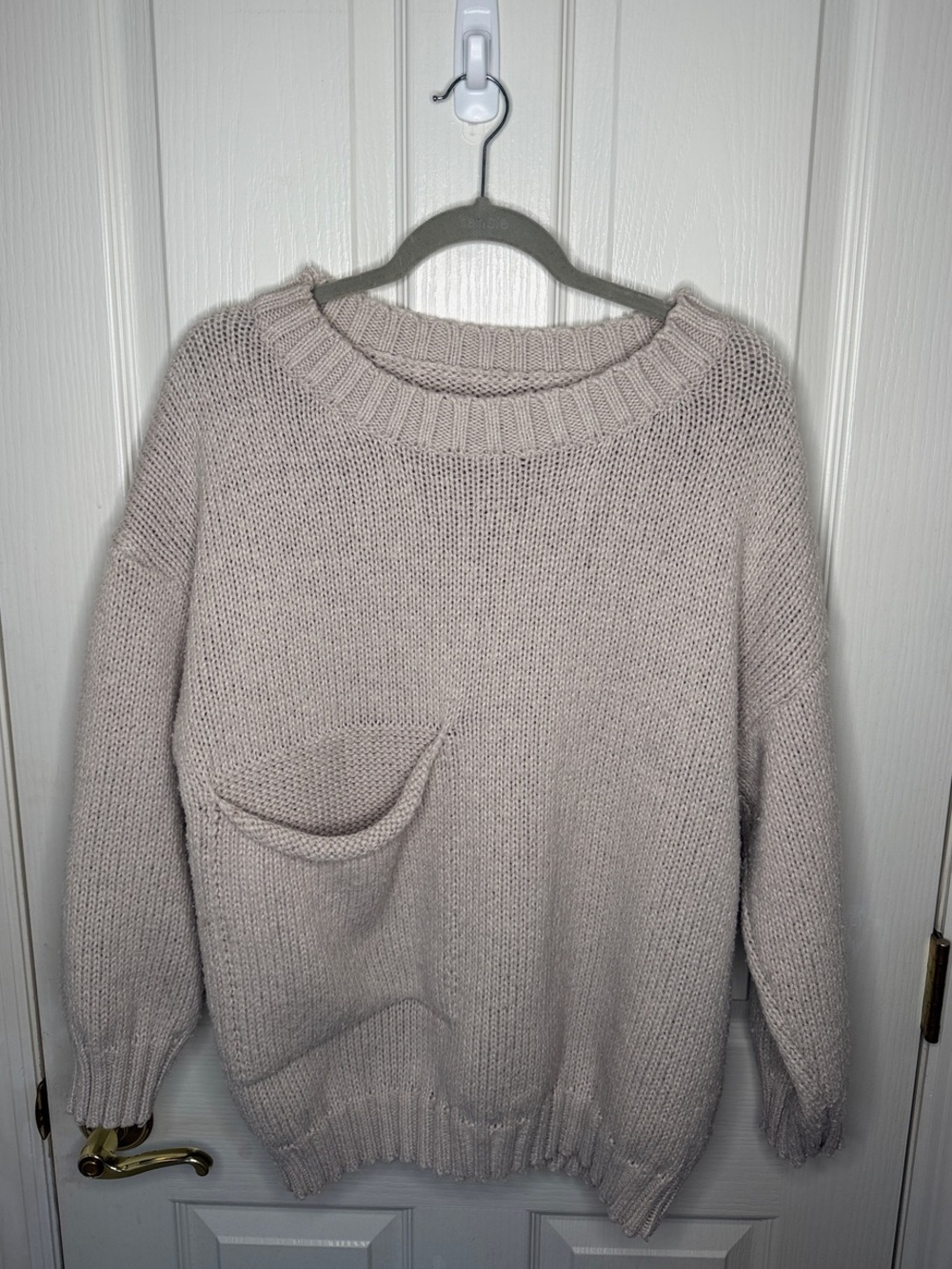 Cozy Crewneck Large Pocket Sweater in Light Beige